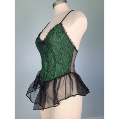 Midnight Hour Sz L Lingerie Top Green Lace Dark Fairycore Whimsigoth Alt Y2K