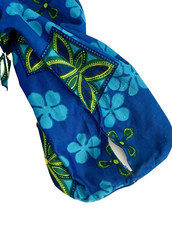 Vtg 60s Richard Douglas Hawaiian Maxi Dress Frog Closure Tiki MCM Mod Hostess
