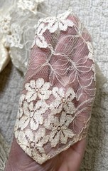 VTG 50s 60s Floral Lace Wedding Dress 34″ Bust 4 6 Full Skirt Off the Shoulder