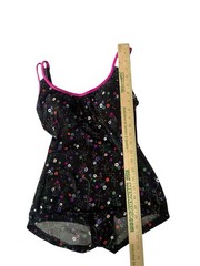 Vtg 80s Gabar Ditsy Floral Bathing Suit 10 One Piece Belt Tie Black Colorful Wow