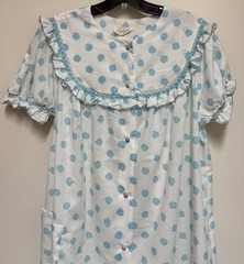 Vintage Barbizon Seraphim Batiste Blue White Polka Dot Nightgown House Dress Lg