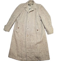 Vtg 1950s John Wanamaker Coat 100% Wool Harris Tweed Handwoven Scotland Brown XL
