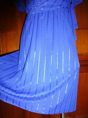 VTG 70s 80s Royal Blue Ribbon Stripe Poly Knit Cocktail Secretary boho Dress