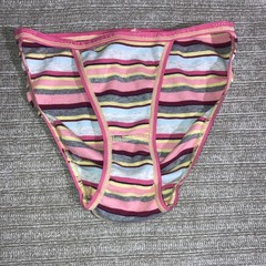 Vintage Victoria’s Secret Pink Gray Yellow Blue Stripe String Bikini Panties S