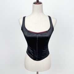 Lovable Corset Top Womens Large Black Red Cropped Coquette Lingerie Vamp Gothic