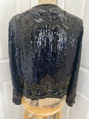 Nite Line Evening Jacket Sequins Beaded Black & Gold 100% Silk Women’s M