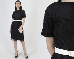 Vtg 50s Suzy Perette Dress Black Evening Rockabilly Atomic MCM Pin Up Pencil