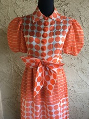 NINA RICCI BOUTIQUE PARIS Orange Polka Dot Dress Vintage 1960s – 70s *Sz Petite