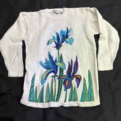 Vintage 80s CEDARS Multicolor Floral Beaded Sweater Womens Sz M KB-188