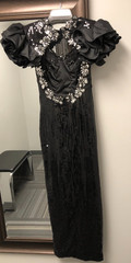 Vintage Alyce Designs Black Sequin Evening Gown w/ Puff Sleeves Size 8 USA