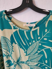 VTG 90s Rayon Drop Waist Green Tropical Palm Leaf Hawaiian Dress XL Midi Boho