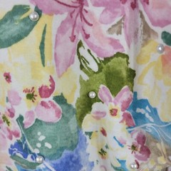 Vintage 90s T-Shirt Size Medium Floral All Over Print top Pearl Yellow Pink Blue