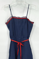 vintage 70s POLKA DOT MIDI DRESS sundress blue XXS americana usa tradwife ruffle
