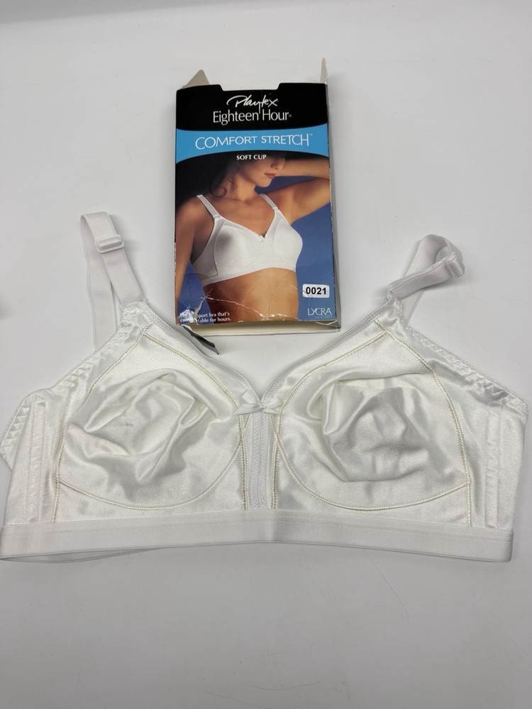 Vintage Playtex bra 38c Eighteen Hour Comfort Stretch Soft Cup #4844 White 0021