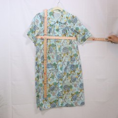 K-Mart Floral Housecoat Robe L Blue Womens Vintage Snap Front Duster