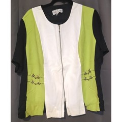 Betsy’s Things Vintage 90s Colorblock Horsebit Zip Front Top Lime Green Black 16