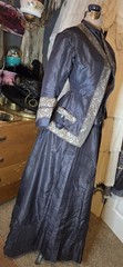 Lavender 1860s Victorian Silk/Taffeta w/ Brocade Trim Afternoon Dress