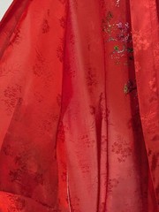 NEW VTG Golden Dragon Silk Long Robe Womens Small Red Hand Embroidered Pocket