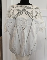 VTG NOS Hand Made BANDO Crochet Lace 100% Cotton Linen Tunic Large Women’s Top