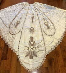 Vtg 80s Wedding Dress Beaded Puff Sleeve Bridal Gown Detachable Train Size 10