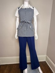 Vintage 1970s Double Knit Short Sleeve Pant Suit Polyester Tunic Bell Bottom 70s
