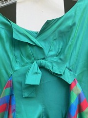 1950’s VTG TURQUOISE SATIN HARRY KEISER SZ XS-S 30” Breast DRESS T-Length USA