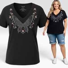 TORRID Butterfly V-Neck Relaxed Vintage Cotton Jersey Tee NWT Size 3X