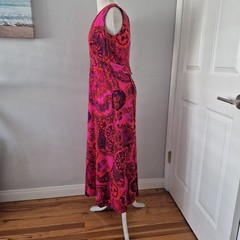 VTG 60s Sears Hawaiian Fashions Barkcloth Maxi Dress Pink Paisley Tiki Mod Rare