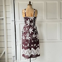 Vtg 1950s Alfred Shaheen Hawaiian Sarong Dress Brown Tahiti Print Medium 50s