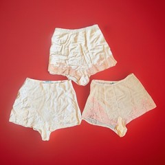 Lot of 3 Vintage 1930s Silk Satin Lace Hand Sewn Tap Shorts 1920s Size M