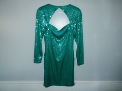 VINTAGE 80s Women’s NITELINE Sz 14 Green SEQUIN Bodycon LS Formal Evening Dress