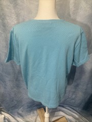 Vtg 90s Classic Elements Eyelet Knit Henley Shirt XL Blue Made in USA Pointelle