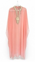 Vintage Hand-Beaded Chiffon Caftan | Blush Pink | 52” Length | 1960’s Glam