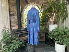 Vintage 1980s Blue and Fuchsia Polyester Knit Shirtdress “The Shirtdress” Sears