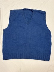 Vintage Hand Knitted V-Neck Sweater Vest Blue Sleeveless Pullover Cozy