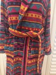 VTG TJ Lawford Bathrobe Southwestern Aztec Tribal Belted Pockets M Terry Cloth