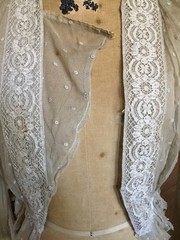 Antique Vintage Edwardian Victorian Net Blouse Lace Detail Ecru Student AS IS
