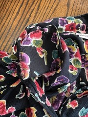 Vintage Rayon Two Piece Set Skirt 22W Jacket 20W Floral Black 90s Silvercord
