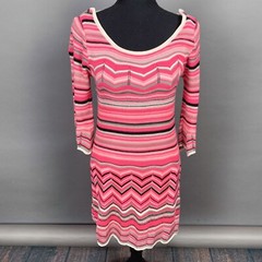 Vintage Y2K 90s Candies Striped Pink Chevron Knit 3/4 Sleeve Dress Size Small