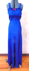 Vtg 1920-30s Royal Blue Satin Taffeta Dress Slip Nightgown w/Shelf Bust