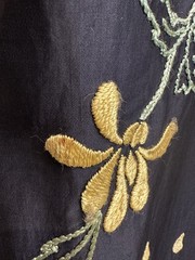 Vintage 1960’s Black Embroidered Silk Robe Housecoat Yellow Floral Vietnam