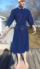 VTG 40s Blue Rayon Crepe Dress Lots of neat 40s details XL 42B