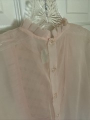 Patty Woodard Of California Blouse Sheer Pink Top Ruffle Bib Short Sl Vintage L