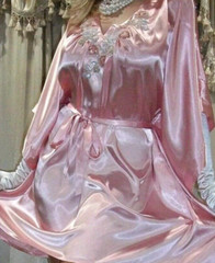Vtg Pink Satin Kaftan Nightgown Robe L XL