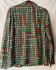 Vintage 60/70’s Tunic Blouse Women’s, Olive Green & Red White Geo Print, L, EUC