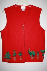 Vtg Susan Bristol Wool Sweater Vest SZ Petite M Embroidered Topiaries EUC zipper
