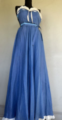 VTG 50s 60’s Turquoise Raise Polka Dots Embroidery Ruffle Full Sweep Gown Prom S