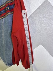 Jerzees Womens Red Denim Tribal Jacket Open Front Reworked 90s 3XL Handmade Vtg
