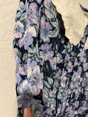 Vintage Karin Stevens Dress 14 Blue Floral Pleated Short Sleeve Cottagecore 80’s