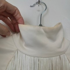 Vintage 1970s Mariano Toledo Womens Top Small White Yellow Fringe Disco Retro